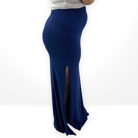 SAGE THE LABEL Blue Stretch Knit Floor Length Maxi Skirt - Picture 4 of 6